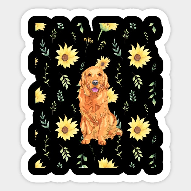 Golden retriever with sunflowers Sticker by Tranquility